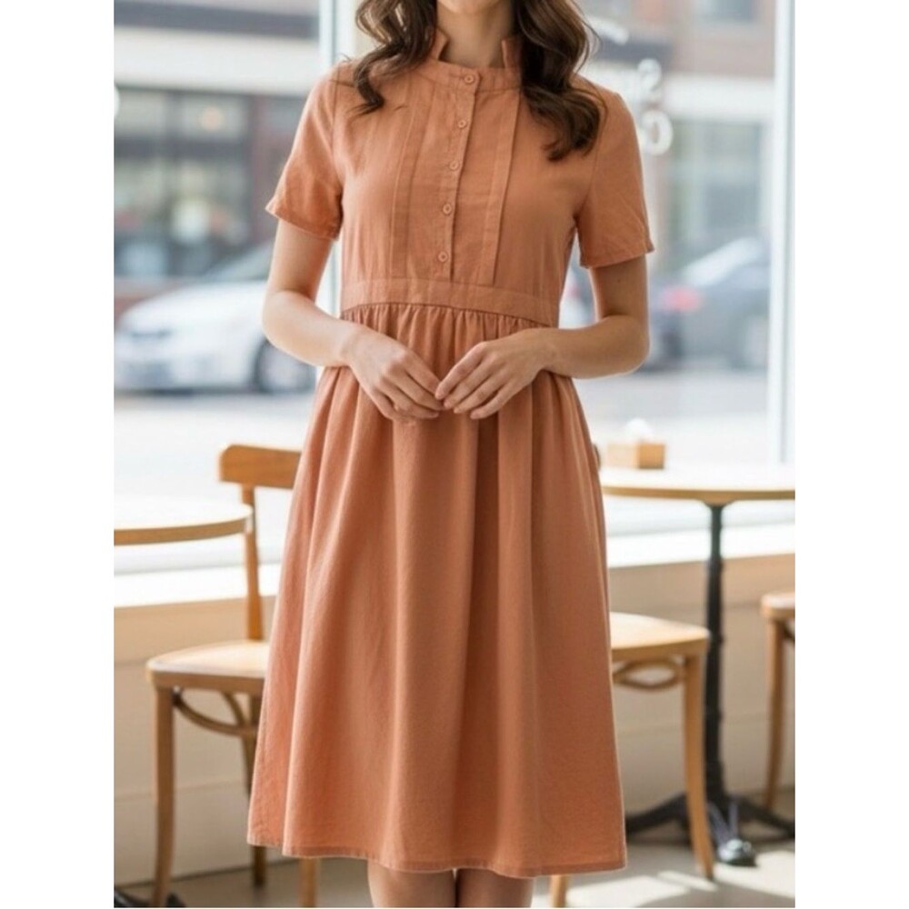 Casual Rust A-Line Mini Dress with Mandarin Collar